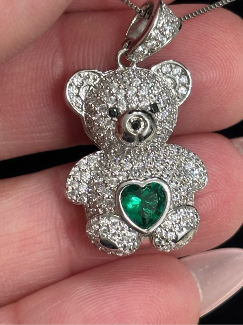 Moissanite and Emerald heart stone Beat Pendant Necklace